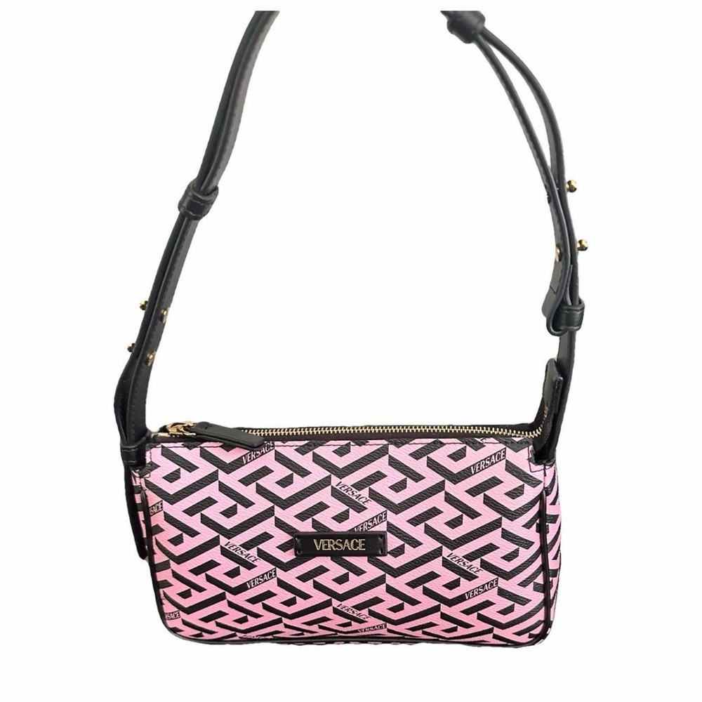 VERSACE GRECA COATED CANVAS LEATHER PINK/BLACK SHOULDER BAG